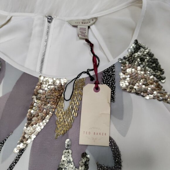 NWT Ted Baker Embellished Whimsy Weddingguest Above Knee Dress Cream Womens M - Picture 9 of 16